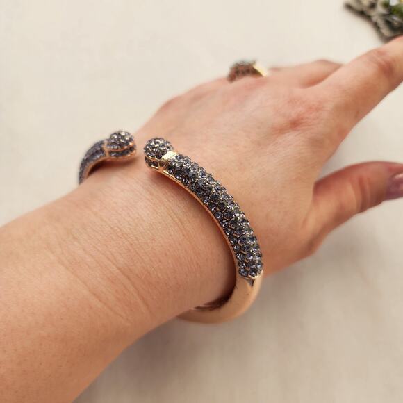 Vintage Joan Boyce Purple Rhinestone Rose Gold Clamper Bangle Bracelet Crystals - Picture 8 of 12